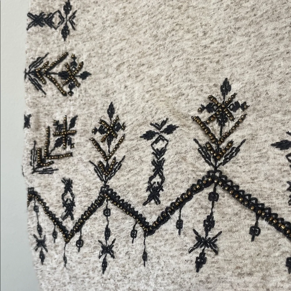 Lucky Brand|Boho Chic Embroidered tunic top w/ beading|oatmeal/black| Large| EUC - Picture 6 of 14